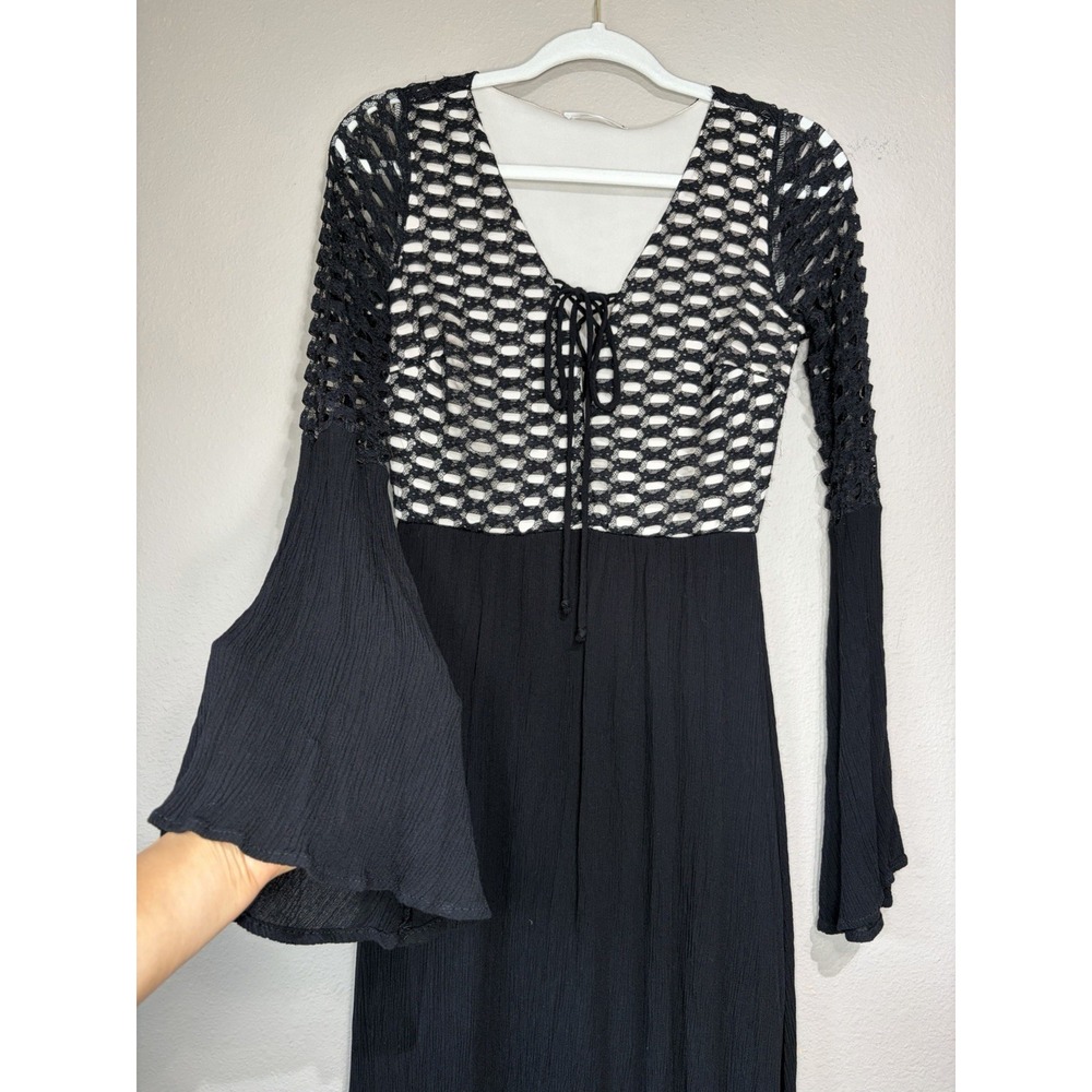 Witchy Gothic Flounce Sleeve Maxi Dress Small Black Dark Romantic Boho Festival - Picture 2 of 14